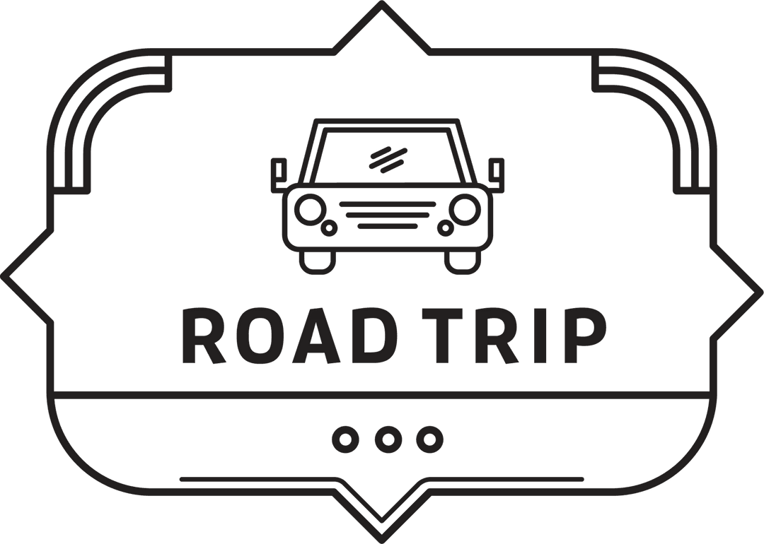 Transparent Badge Design with Car Illustration and Road Trip Text