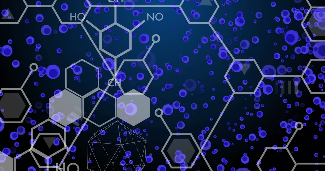 Digital Chemical Formulas and Cells on Navy Background