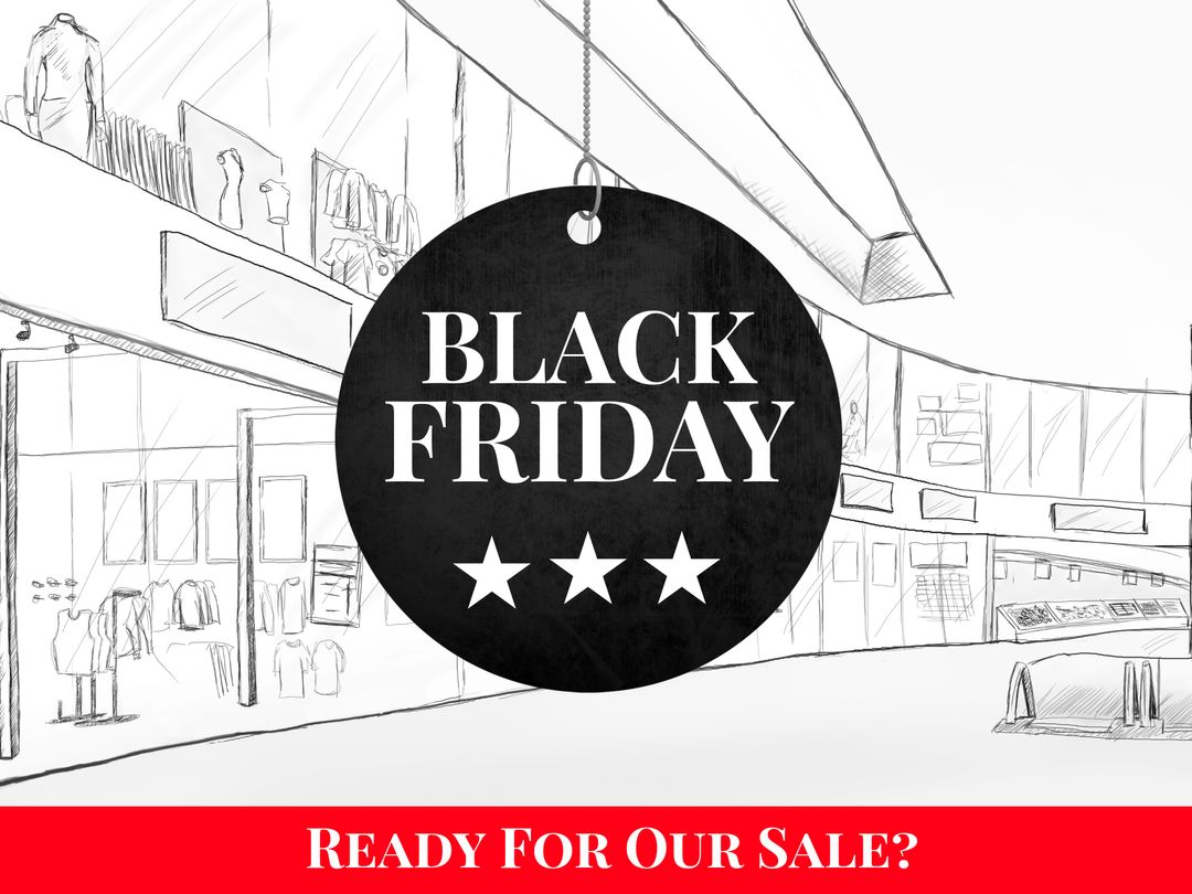 Black Friday Sale Advertisement with Shopping Mall Background