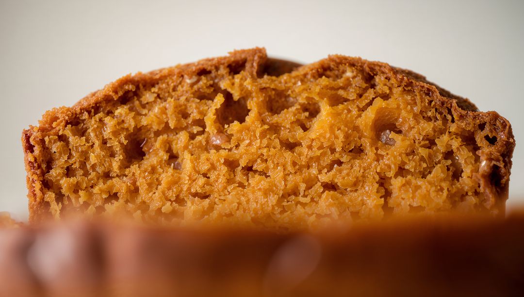 Moist Golden Quick Bread Slice Showing Tender Crumb and Crispy Crust Texture Closeup