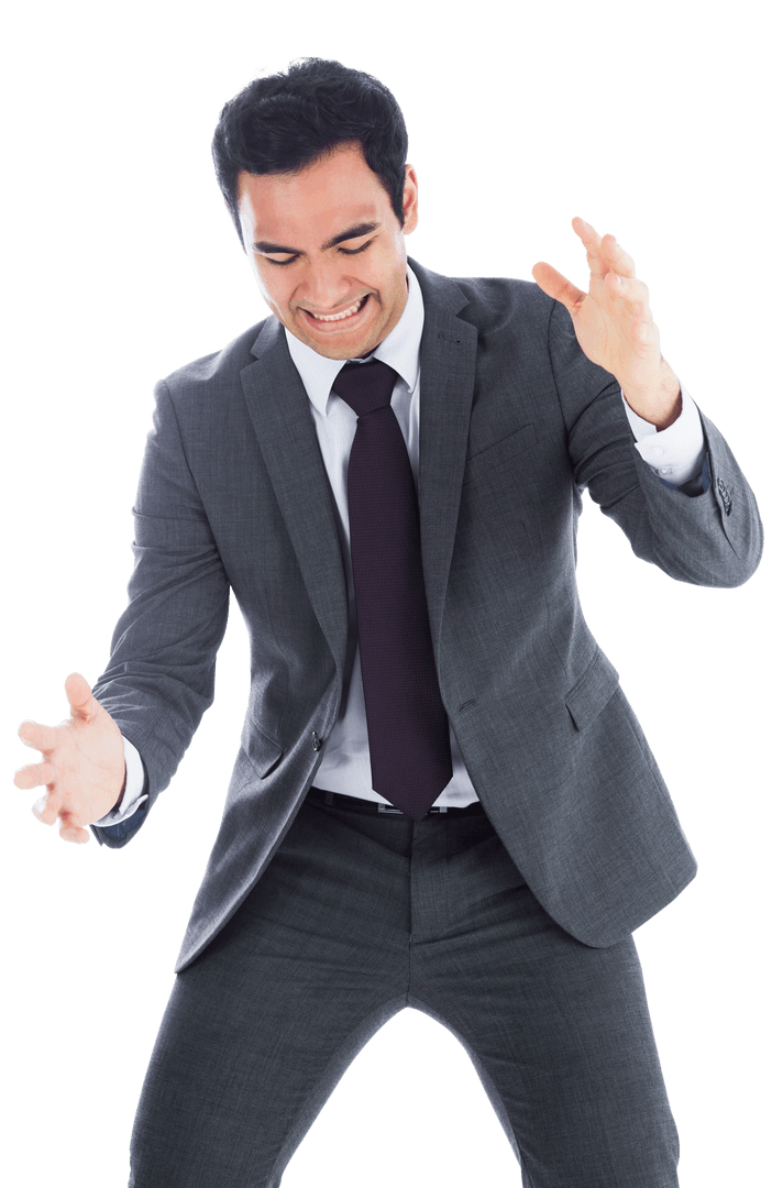 Businessman Expressing Frustration on Transparent Background