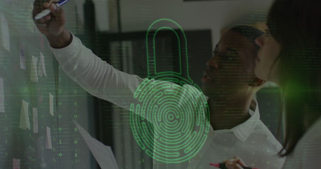 Cybersecurity Concept with Diverse Business Team and Digital Lock Icon