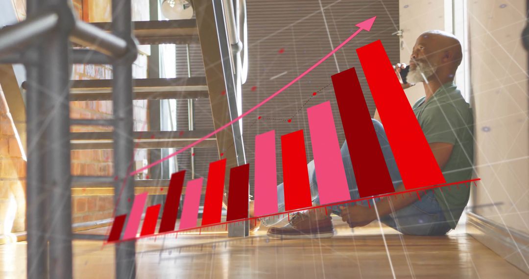 Man Relaxing with Coffee in Loft, Growth Chart Overlay