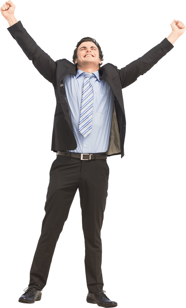 Cheering Businessman Celebrating Success on Transparent Background