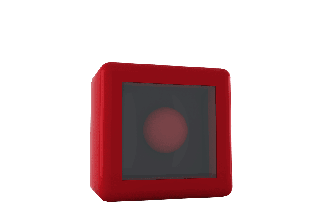 Transparent Glass Cube with Red Emergency Button Illustration