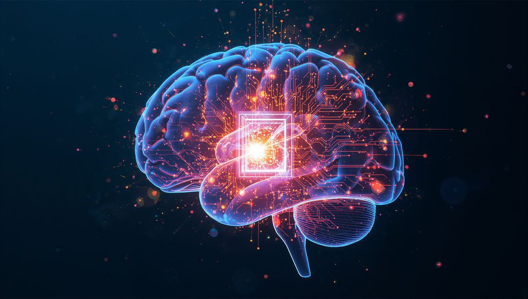 Glowing Brain with Circuit Highlights Mirroring AI Innovation