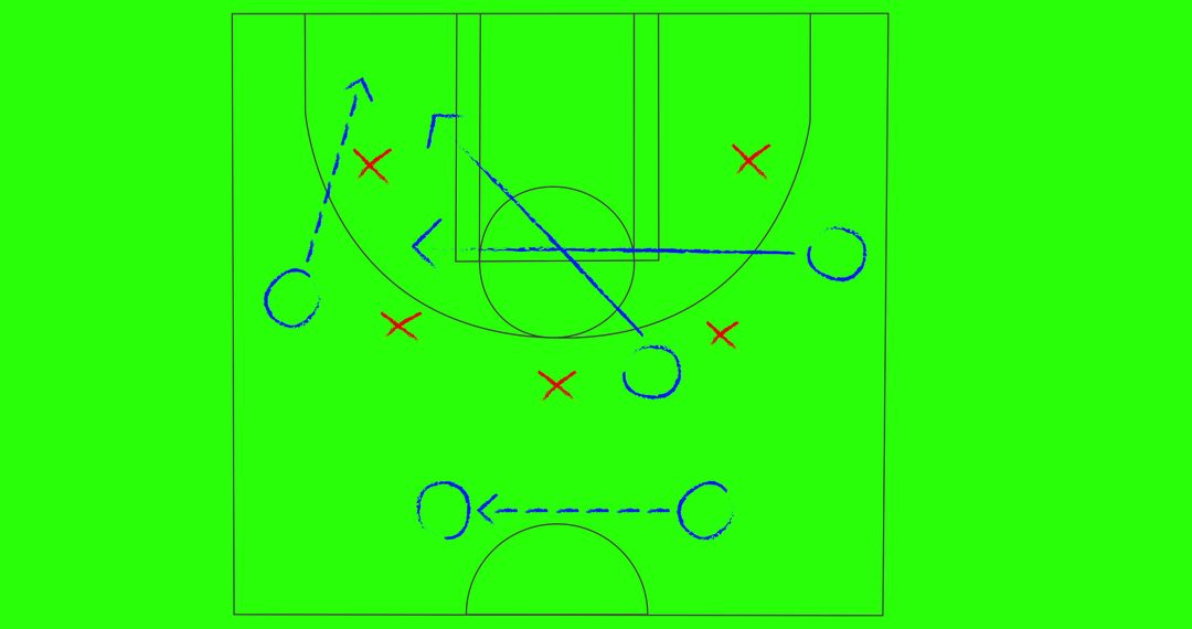 Basketball Strategy Diagram on Green Background