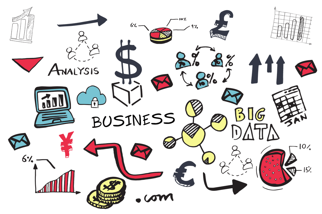 Digital Business Icons and Elements on Transparent Background