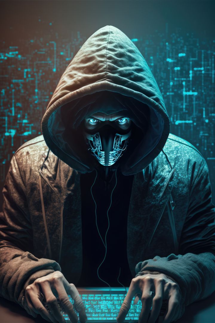 Mysterious Hacker Wearing Hood and Mask on Computer - Free Images, Stock Photos and Pictures on Pikwizard.com