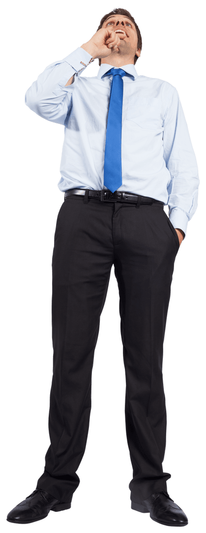 Confident Businessman Standing with Hand to Face on Transparent Background