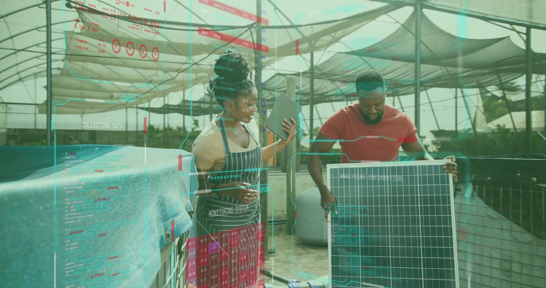 Environmental Technicians Collaborating in Sustainable Greenhouse