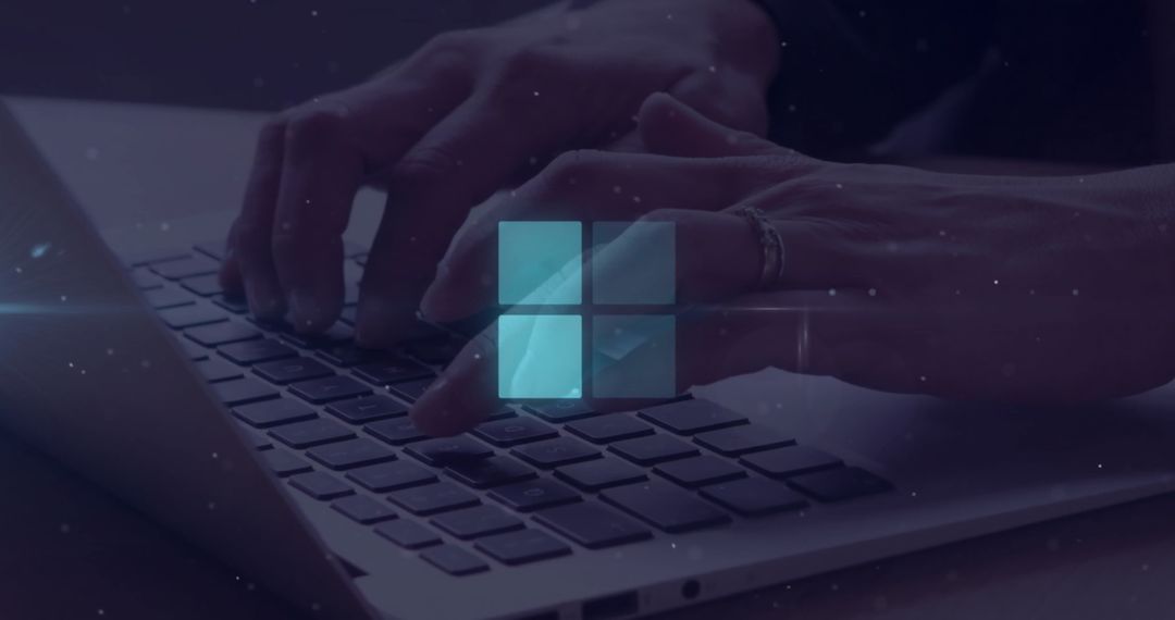 Businesswoman's Hands Typing on Laptop with Virtual Interface