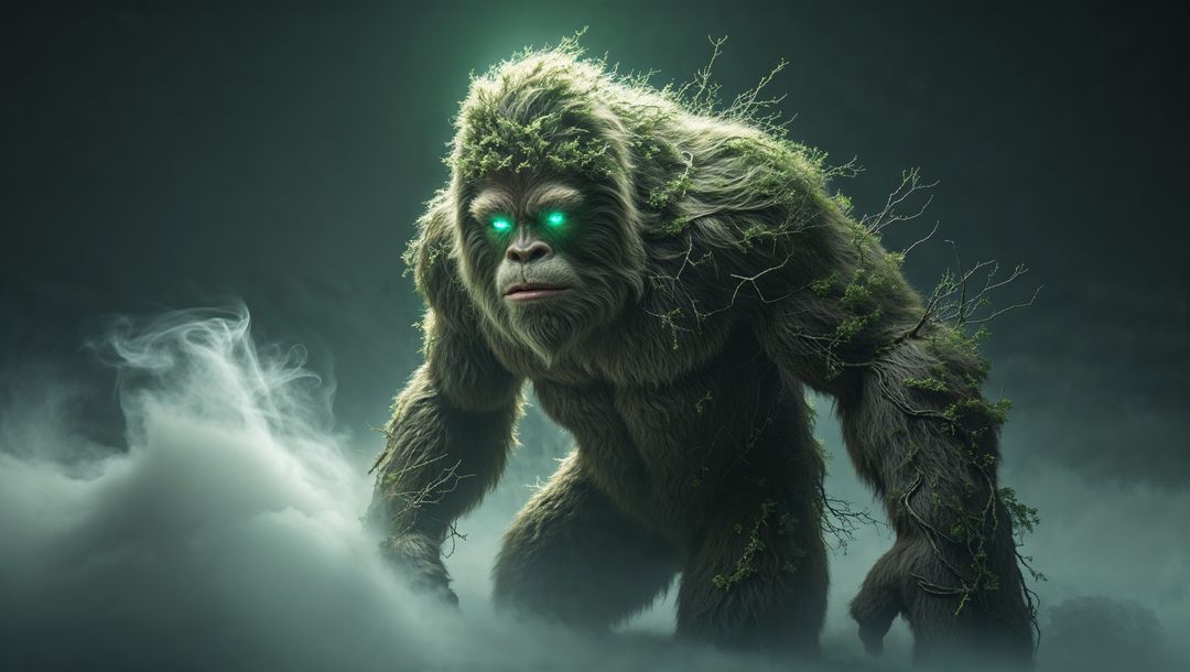 Mystical Being Emerging in Enchanted Foggy Forest