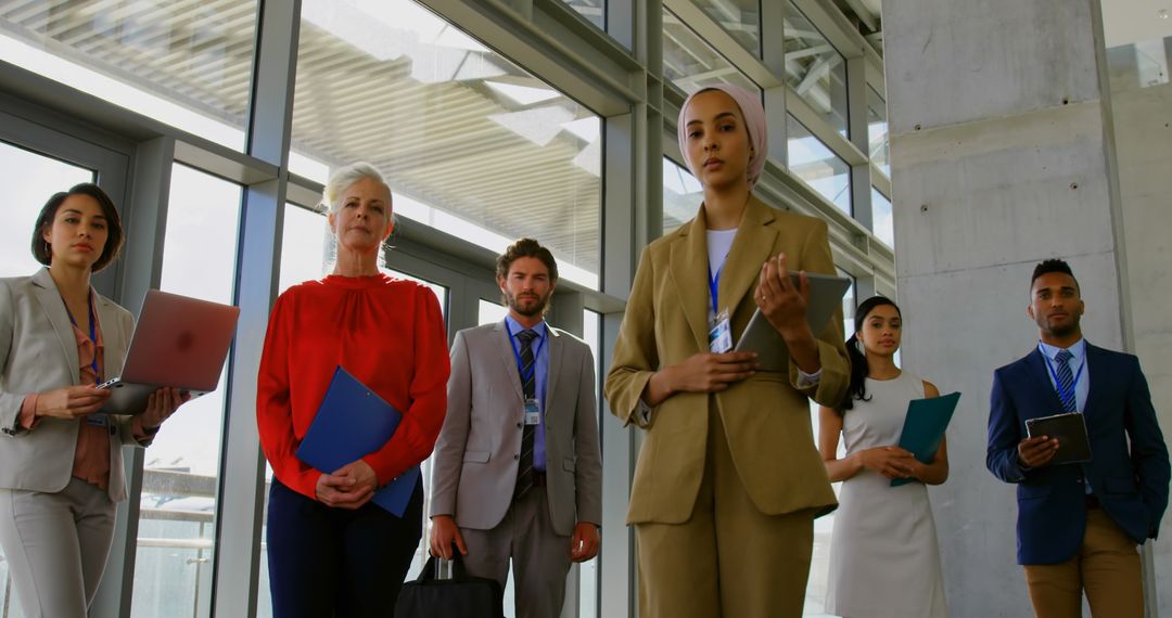 Diverse Business Team Standing in Modern Office Environment