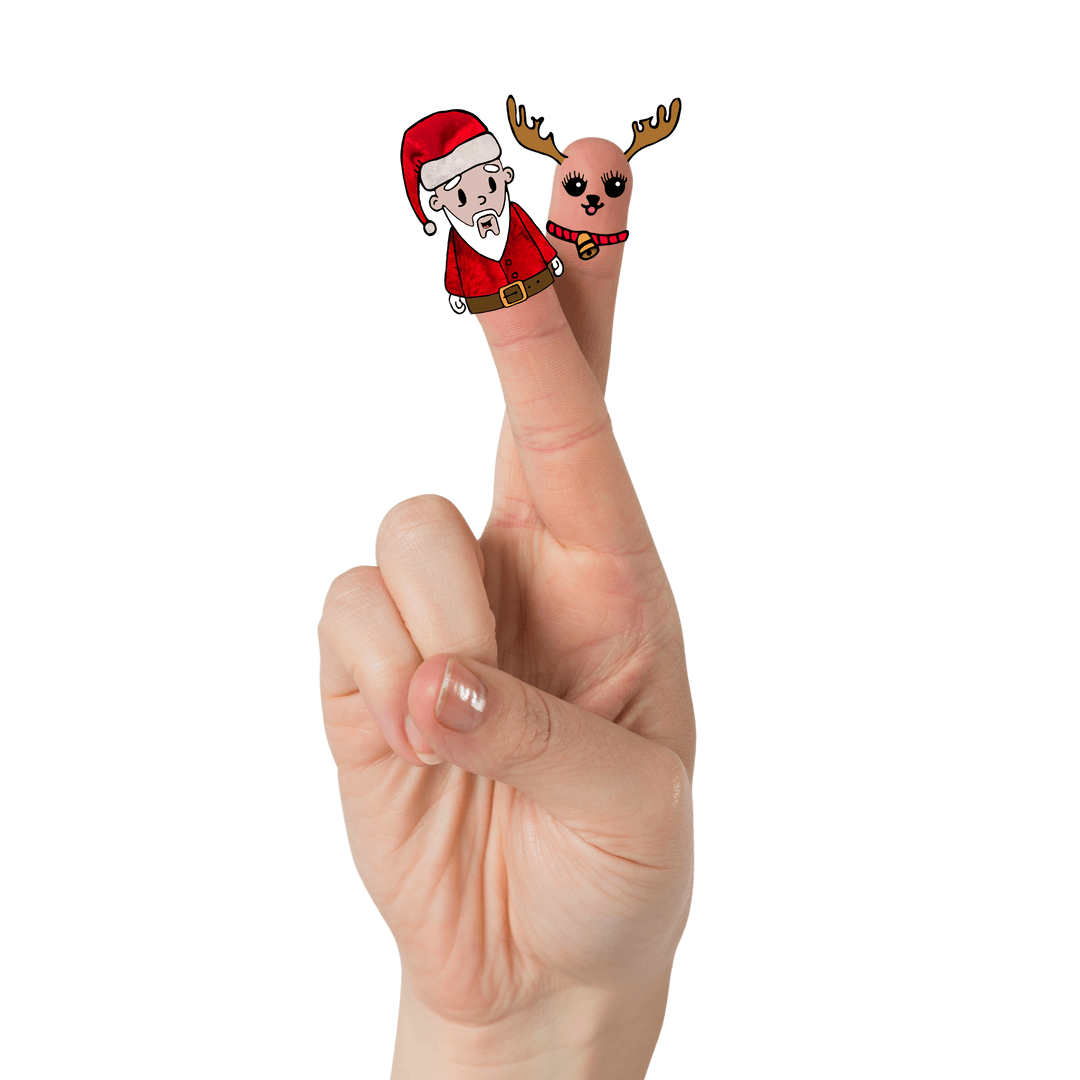 Festive Finger Puppets on Hand with Transparent Background