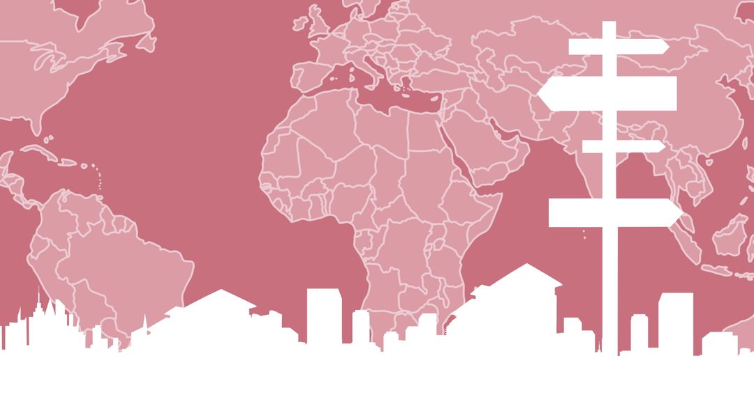 Global Travel and Transport Concept with Cityscape and Directional Signs