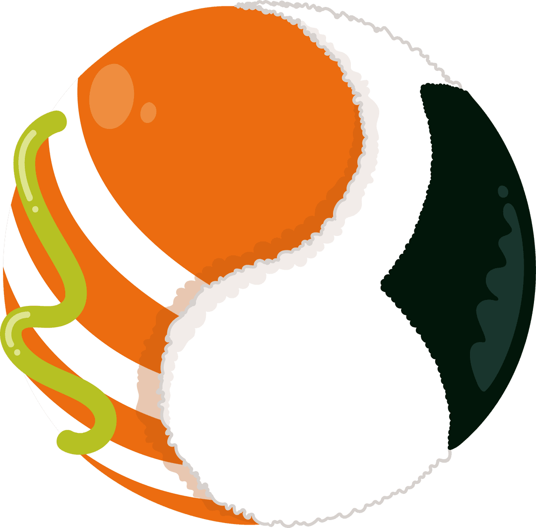 Stylized Sphere with Fluffy Peel and Lime Green Squiggle on Transparent Background