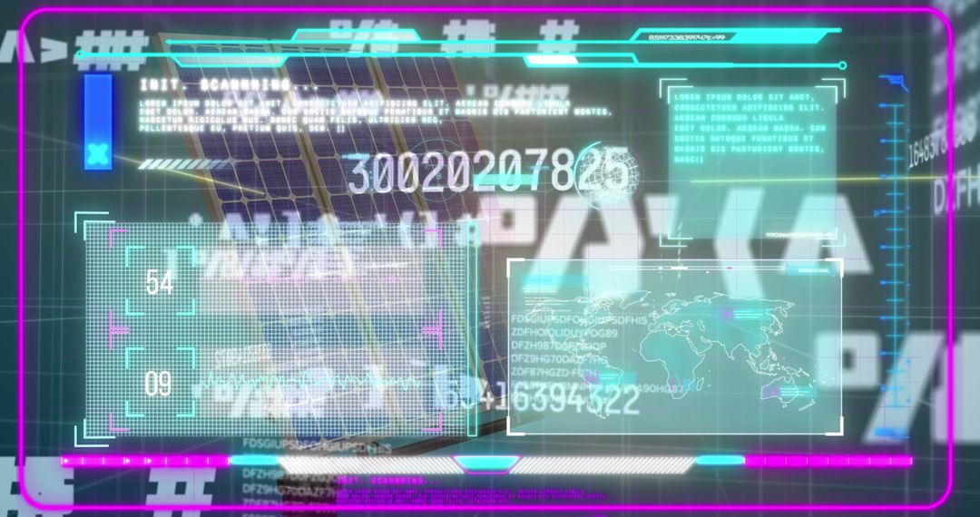 Futuristic HUD Interface with Digital World Data Overlay