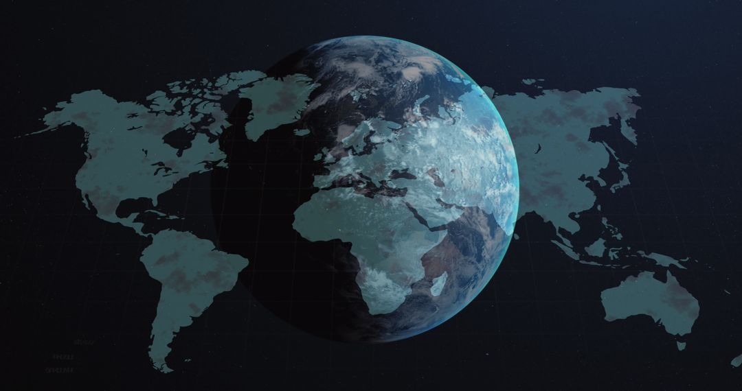 Earth Globe Overlaid with Digital World Map and Data