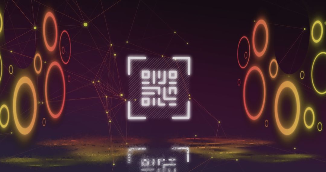 Futuristic QR Code Network Interface on Vivid Purple Background