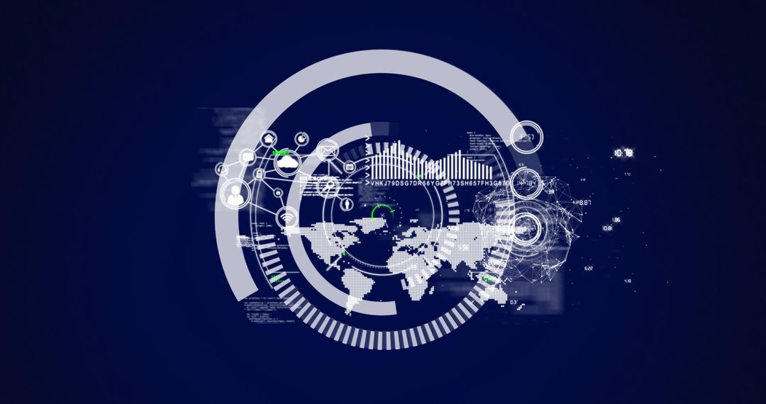 Abstract global data processing interface with futuristic circles