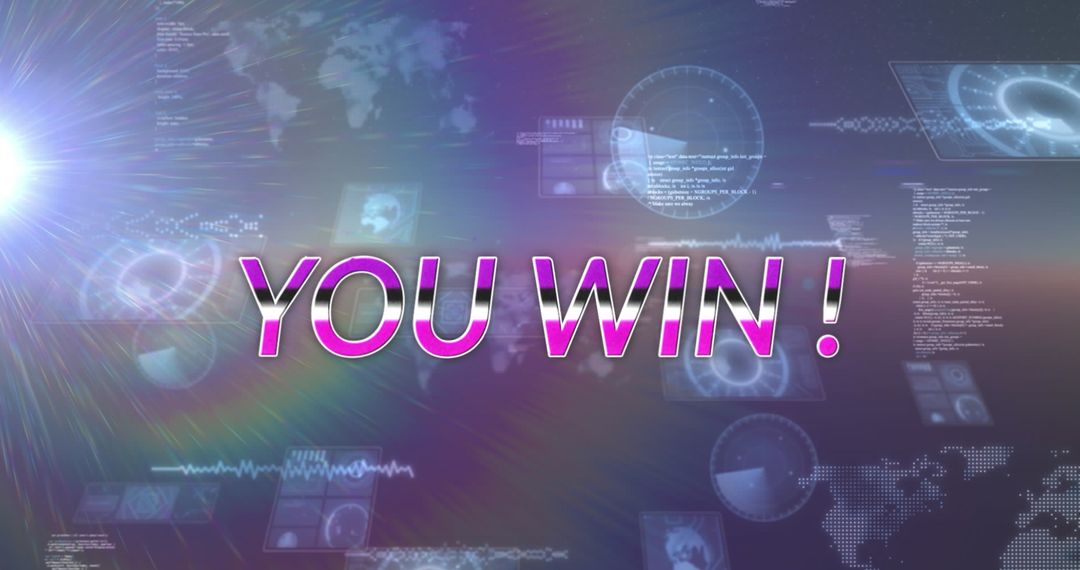 Futuristic You Win Message Amongst Digital Data Streams
