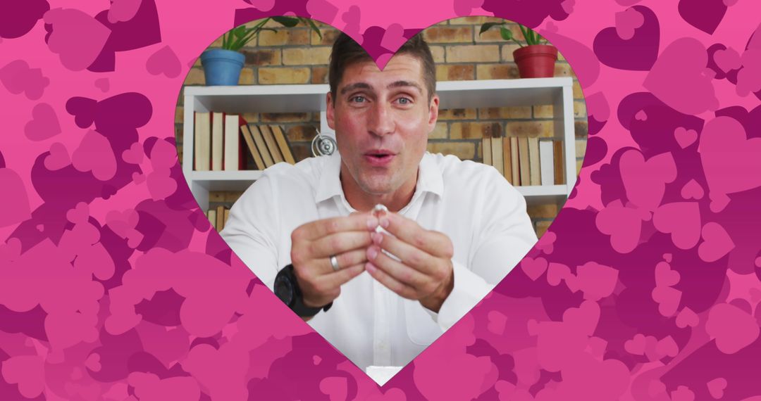 Online Proposal with Digital Heart Frame Showing Engagement Ring