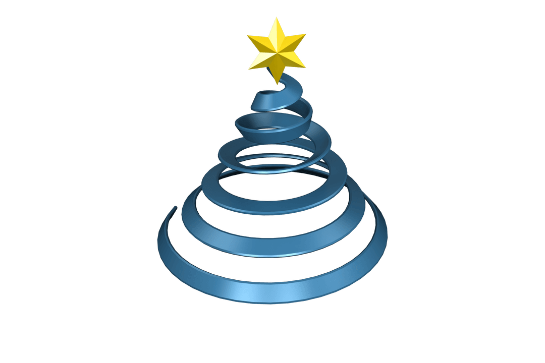 Stylish Spiraled Christmas Tree with Star on Transparent Background