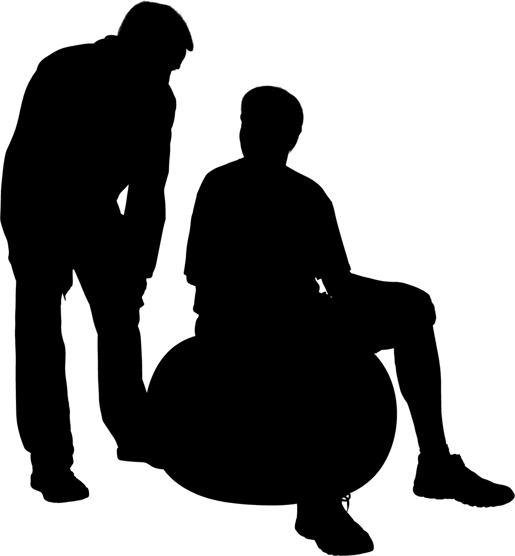 Silhouette of Man on Fitness Ball in Transparent Meeting