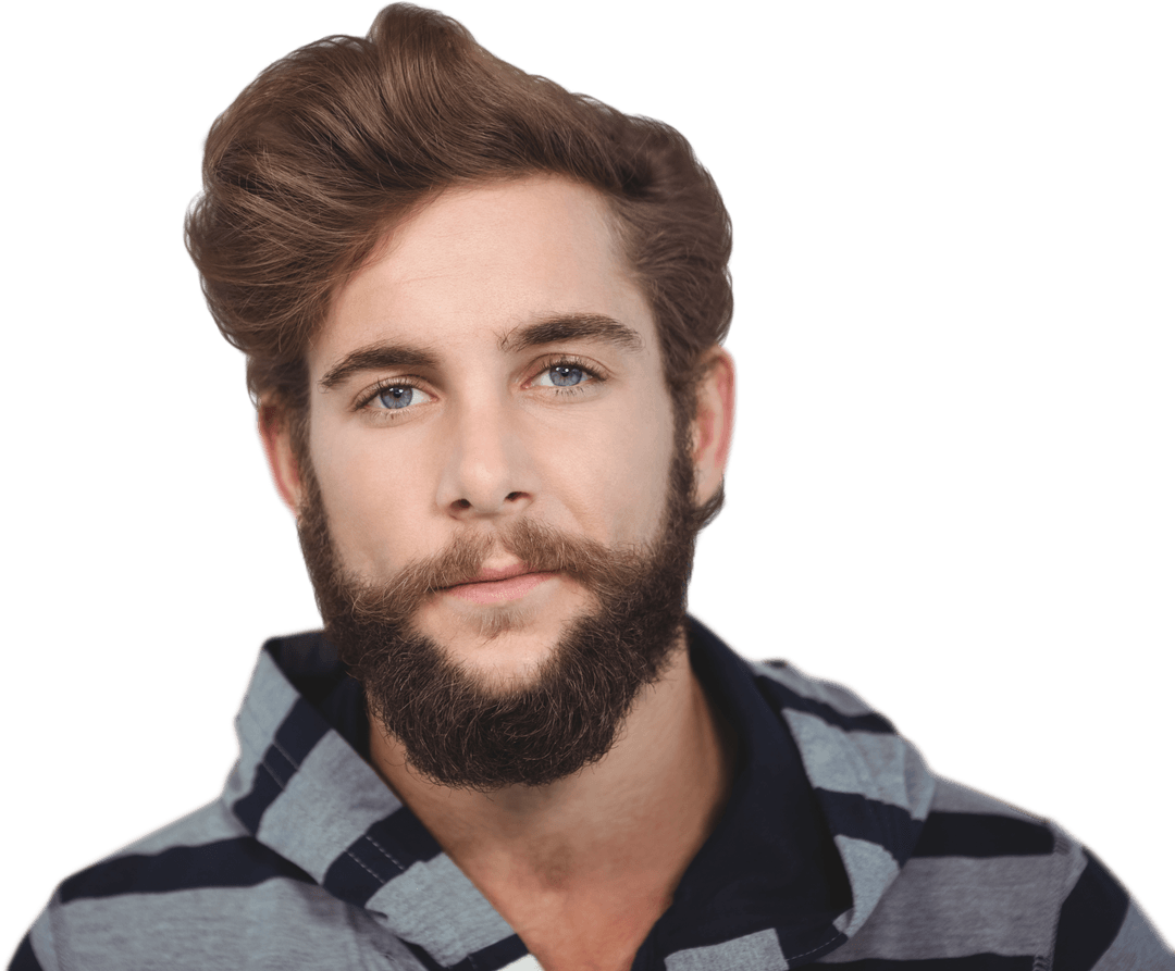 Stylish Hipster Man with Beard and Modern Haircut on Transparent Background