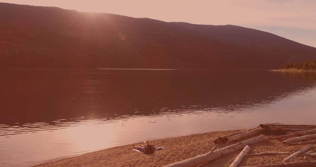 Serene Beach Sunbathing with Dog under Twilight Skies
