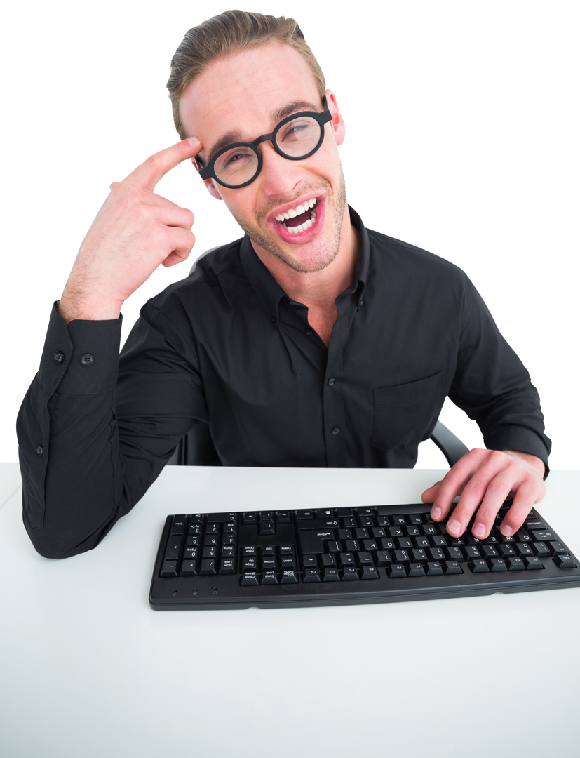 Businessman Making a Funny Face in Transparent Background While Typing on Keyboard - Download Free Stock Images Pikwizard.com