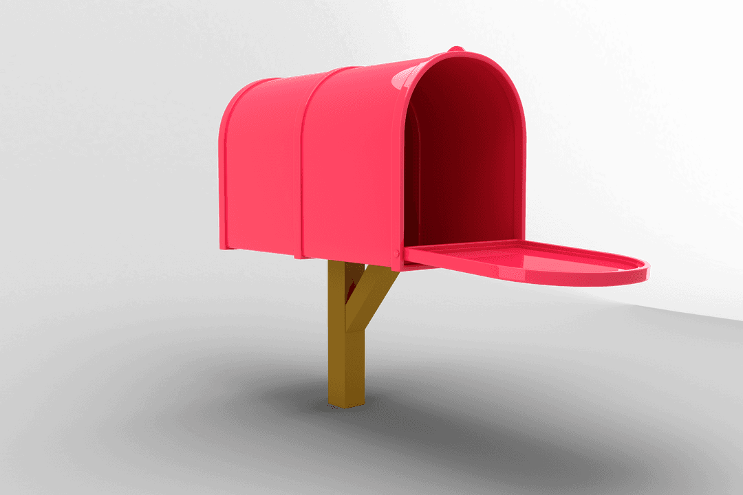 Red mailbox icon on transparent background with open door