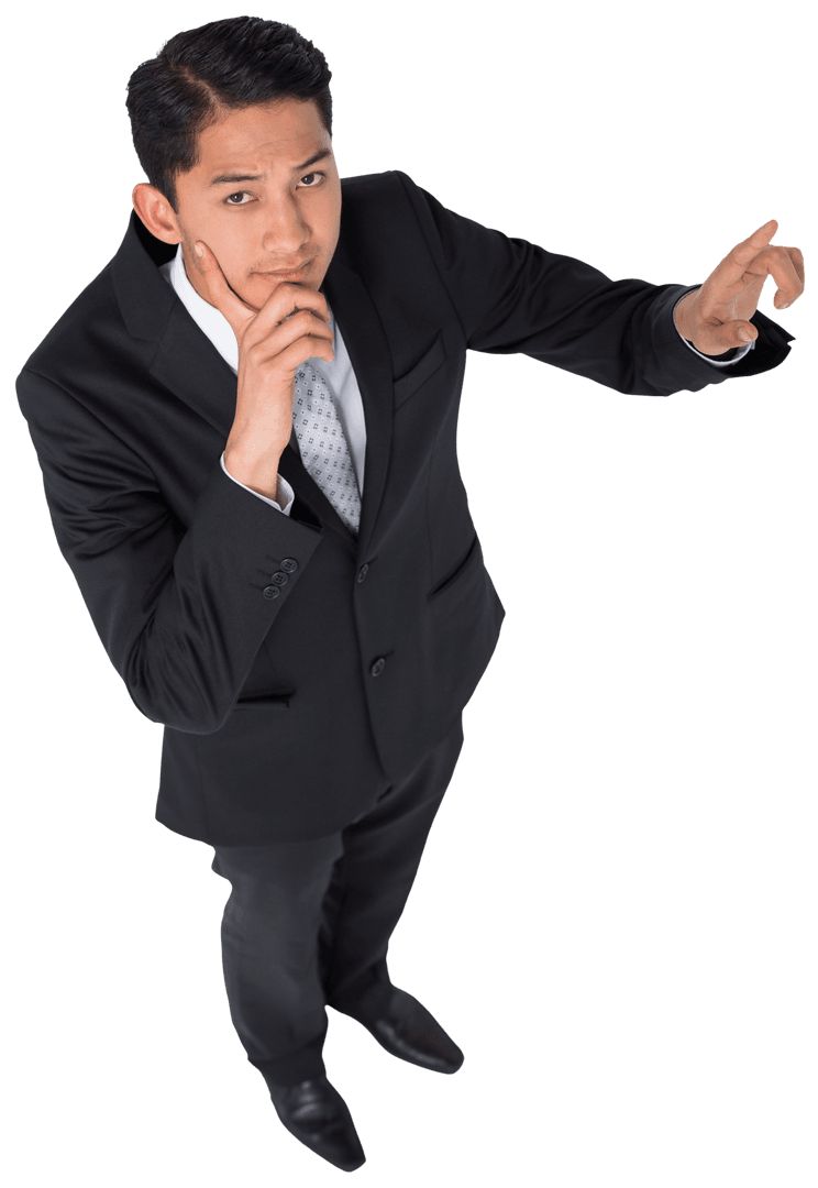 Transparent Businessman Thinking with Raised Hand