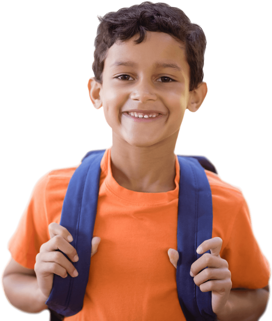 Smiling Boy Holding Backpack Transparent Background