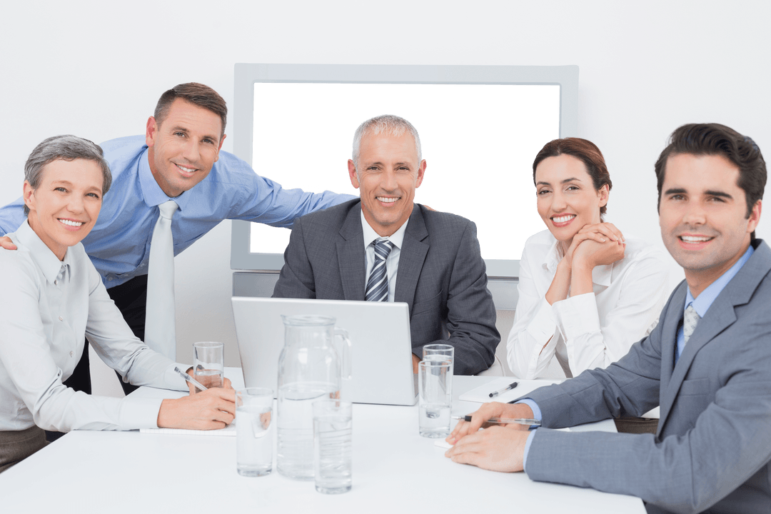 Middle-aged Business Team in Transparent Tech Meeting
