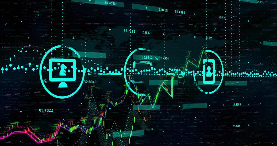 Futuristic Neon Data Visualization Over Digital Grid