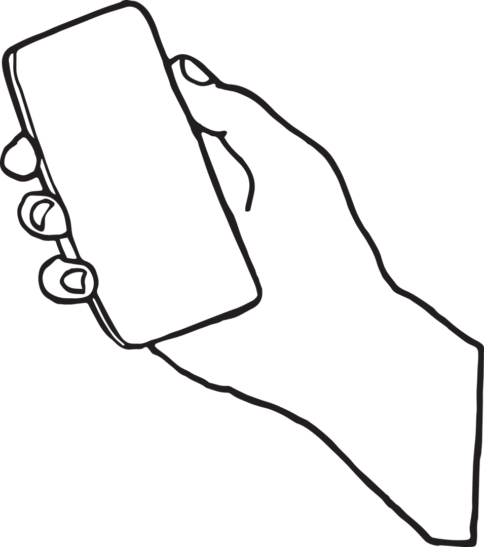 Transparent Outline of Hand Holding Smartphone on White Background
