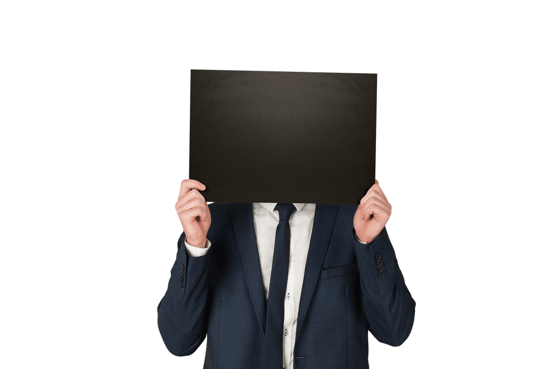 Businessman Holding Blackboard on Transparent Background