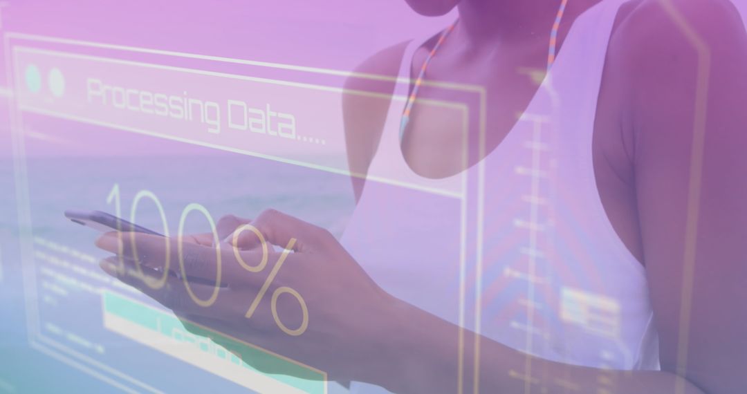 Woman Utilizing Smartphone for Digital Data Processing