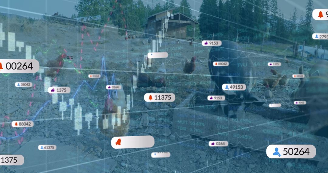 Rural Farm with Data Overlays Merging Agriculture and Analytics