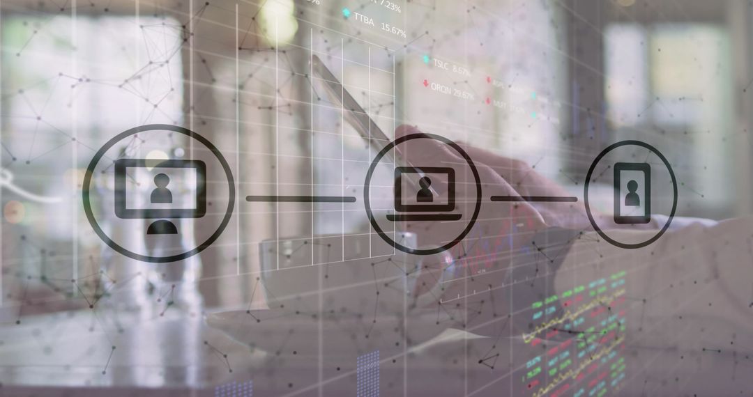 Hand with Stylus Typing on Digital Screen in Modern Office Setting