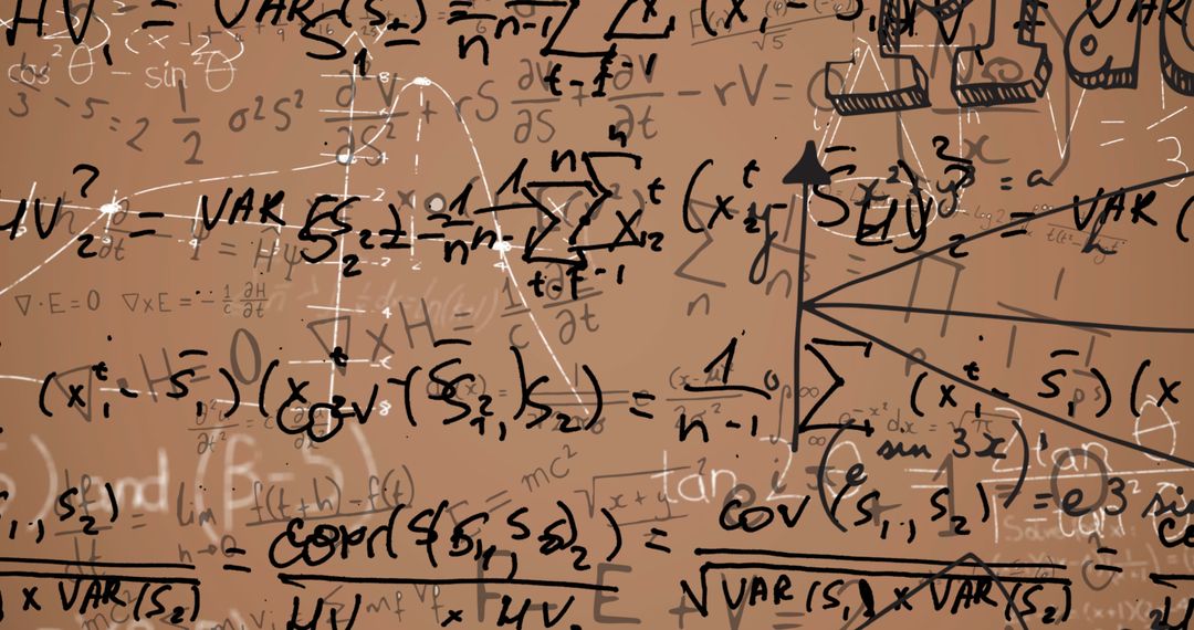 Complex Equations and Mathematical Formulas on Brown Background