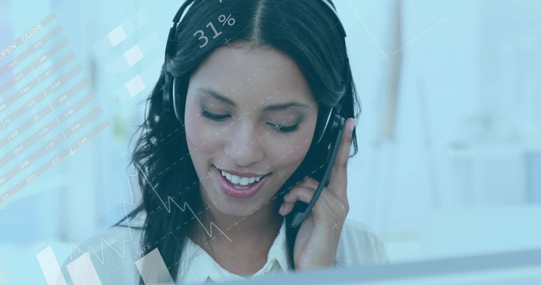 Businesswoman Connecting with Data Graphics Background