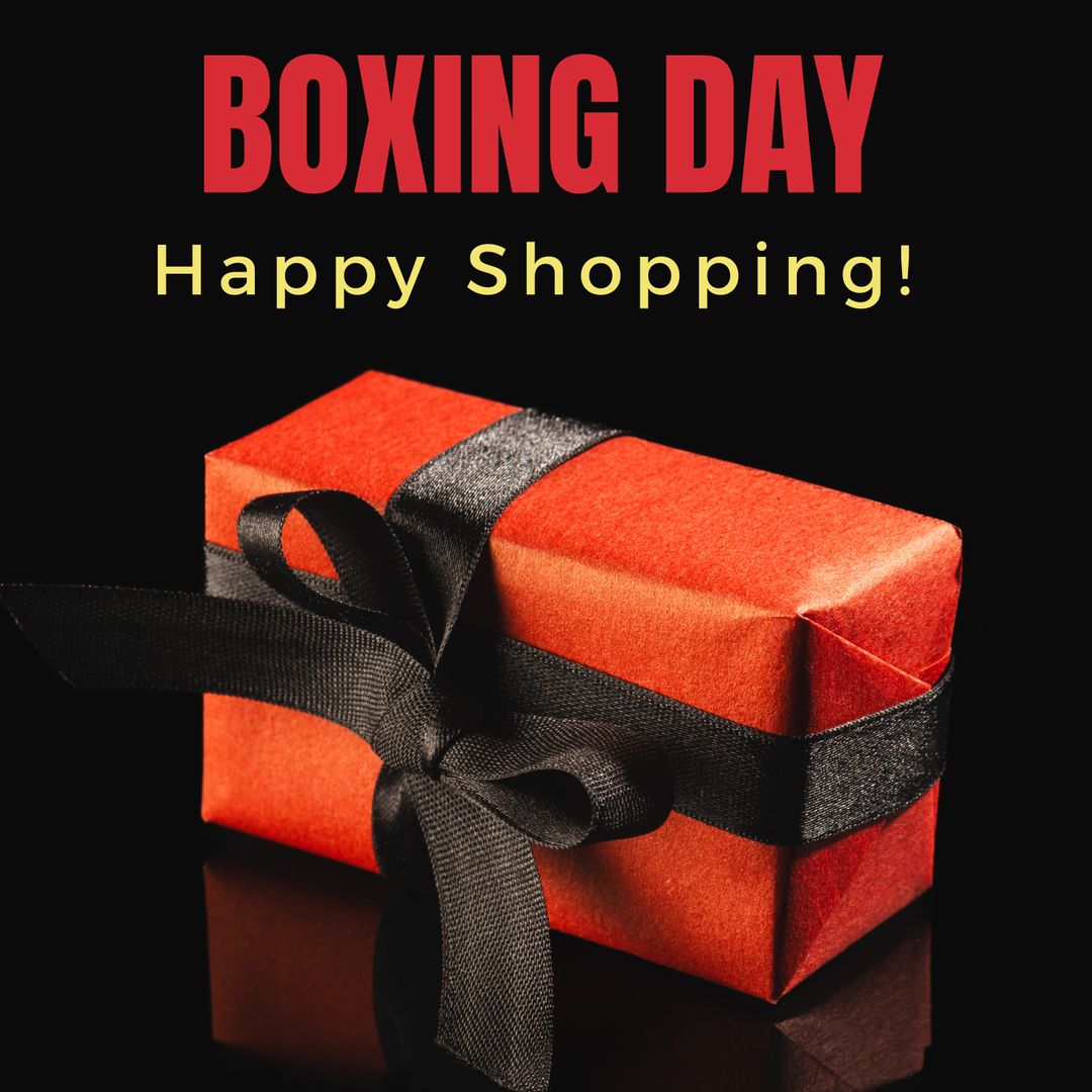 Boxing Day Gift with Shopping Message on Black Background