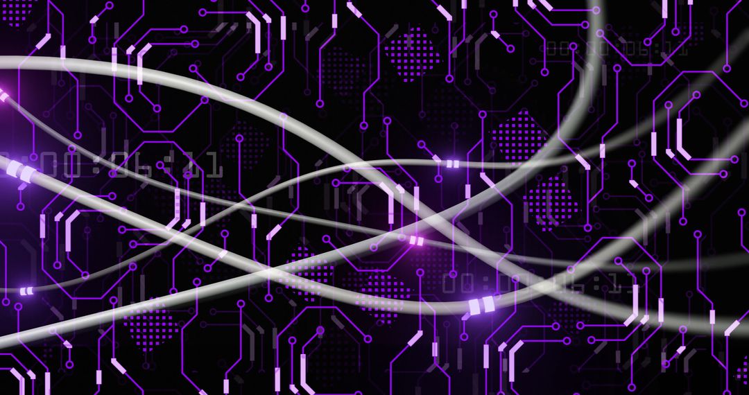 Glowing Network Connections on Digital Circuit Background