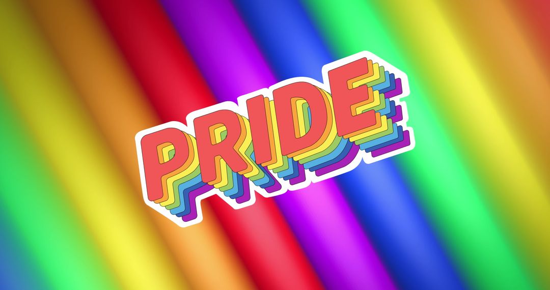 Colorful Pride Text with Vibrant Rainbow Stripes Background