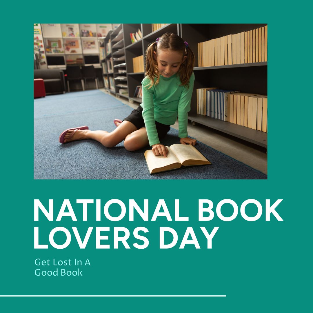 Young Girl Immersed in Reading at Library for National Book Lovers Day