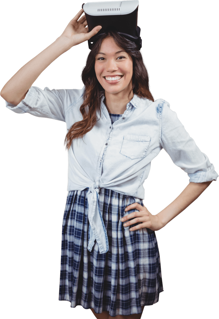 Transparent Young Woman Enjoying Virtual Reality Experience