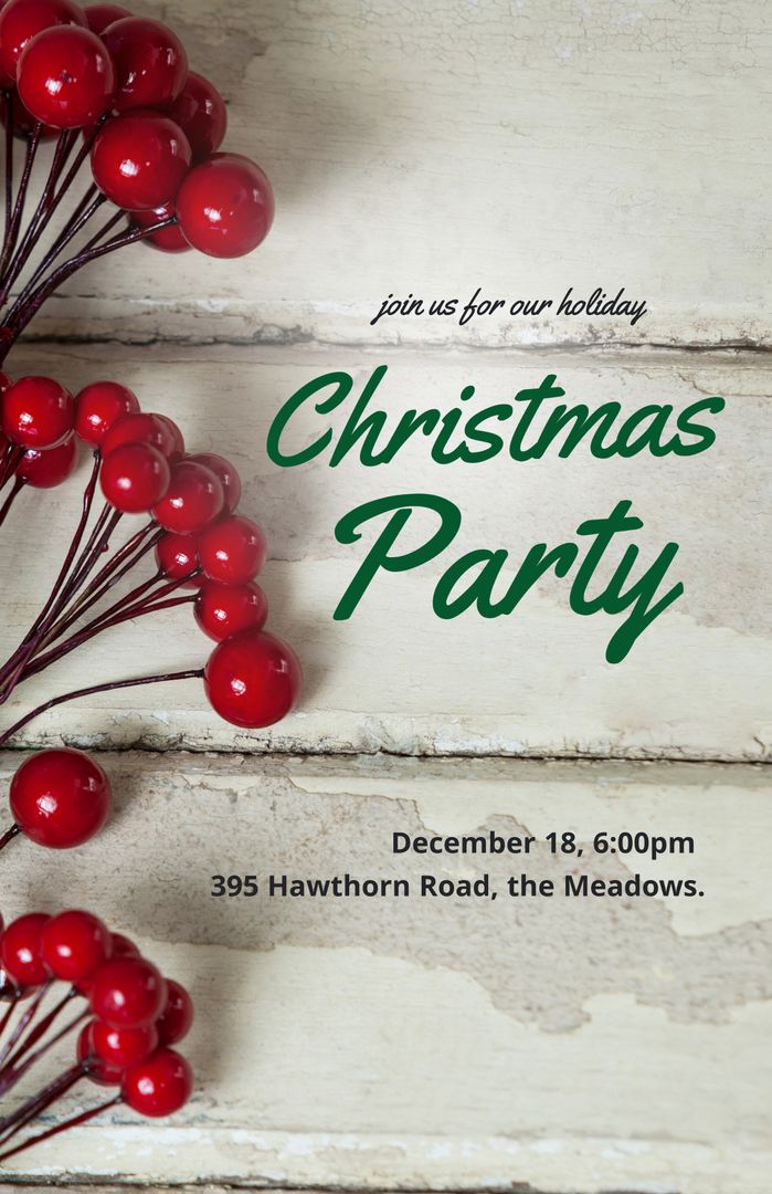 Christmas Party Invitation with Festive Red Berries Design